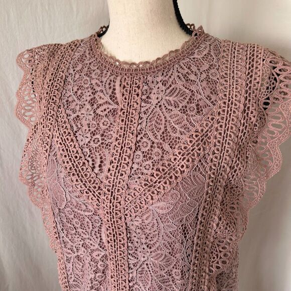 Romantic Cottagecore Mauve Lace Sleeveless Top Cable & Gauge Size L - Picture 9 of 13